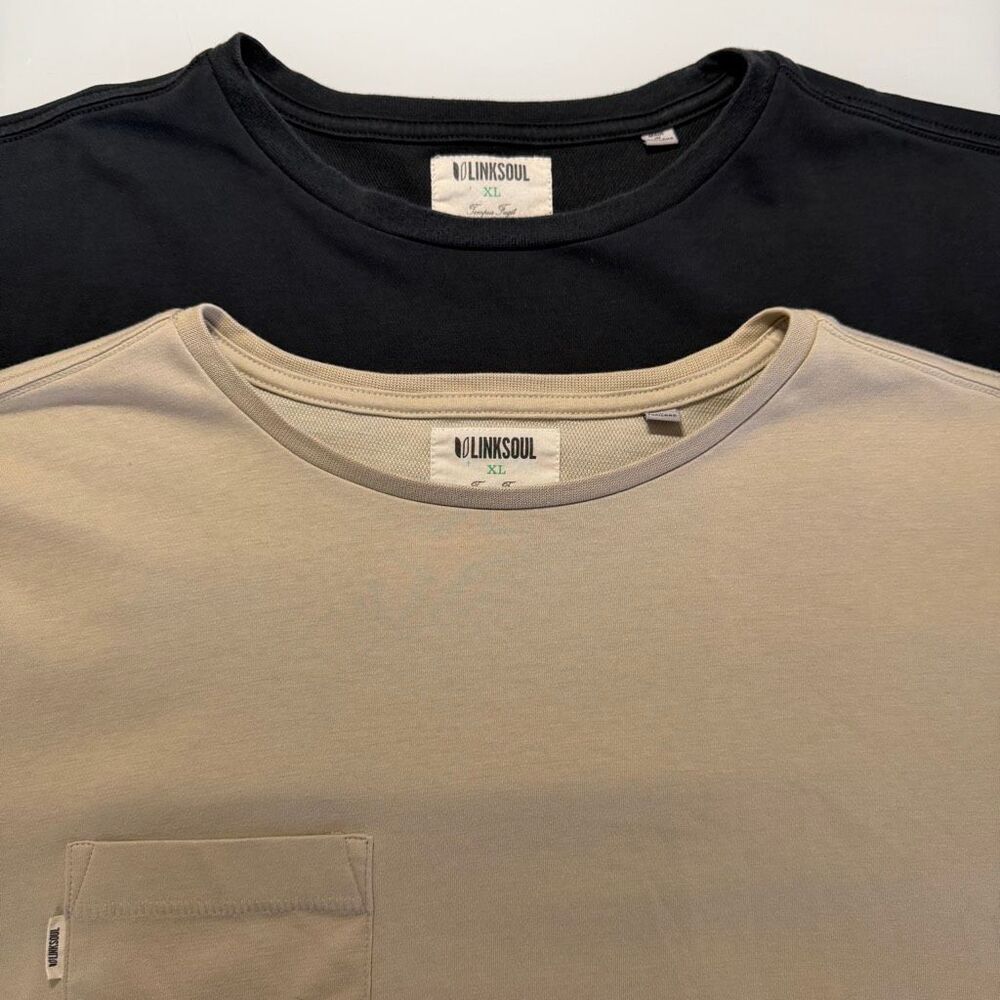 Linksoul Tempus Fugit Pocket T-Shirt Lot of 2 XL Organic Cotton Crew Neck Tee Bl